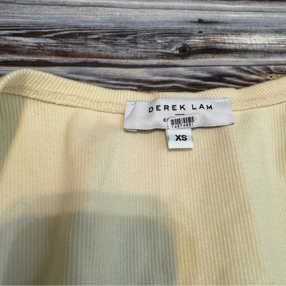 Derek Lam Puff Sleeve Square Neck Rib Knit Crop Top Yellow Cream Sz XS - Picture 7 of 9